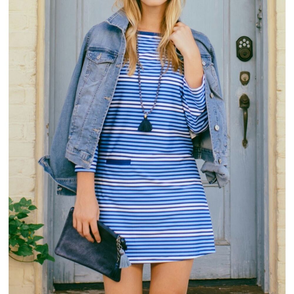 Cabana Life Dress XL Blue Striped Beachy Coastal Nautical Stretch Pocket UPF 50+